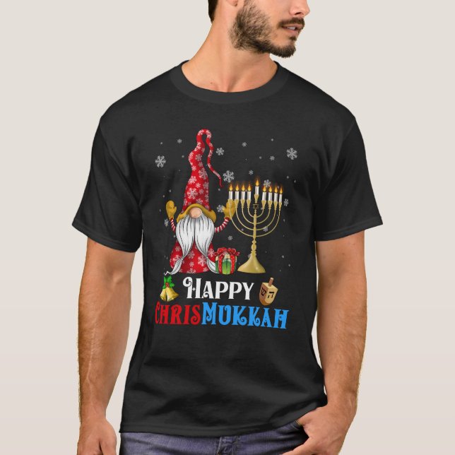 Lycklig Chrismukah Gnome jul Hanukkah T Shirt (Framsida)