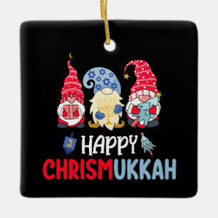 Lycklig Chrismukah Gnomes Hanukkah God jul Julgransprydnad Keramik