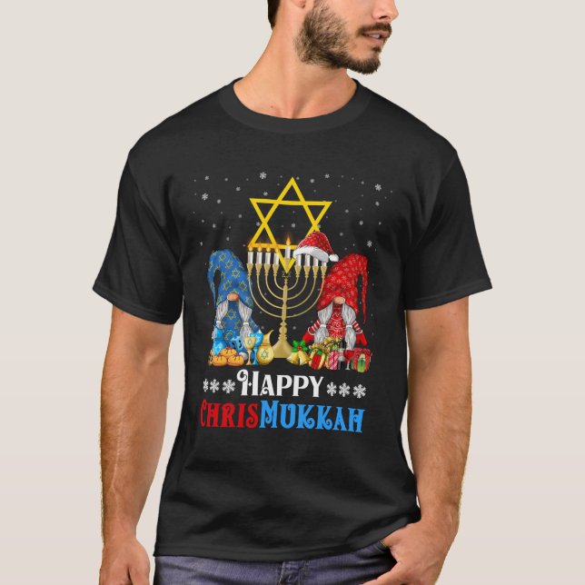 Lycklig Chrismukah Gnomes Lycklig jul Hanukkah T Shirt (Framsida)