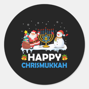Lycklig Chrismukah Hanukkah Roligt God jul Jew Runt Klistermärke