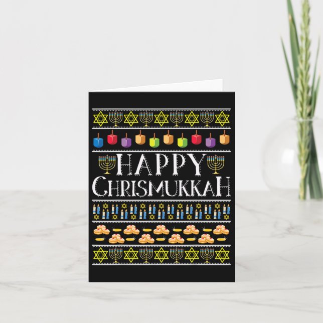 Lycklig Chrismukah Hanukkah Ugly jul Theme De Kort (Framsida)