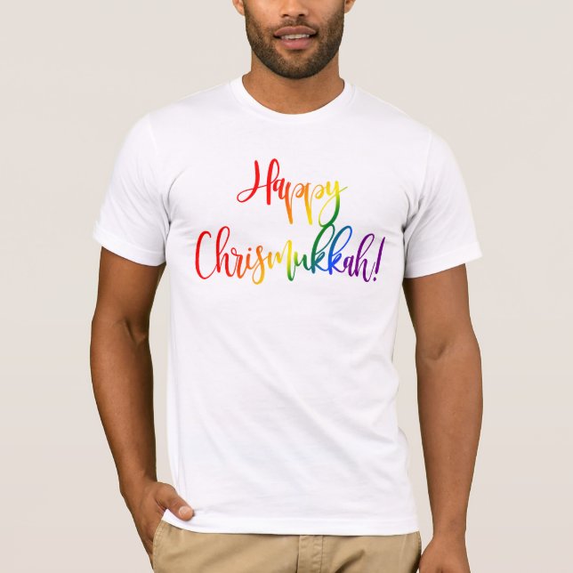 Lycklig Chrismukah HBT Rainbow Flagga Typography T Shirt (Framsida)