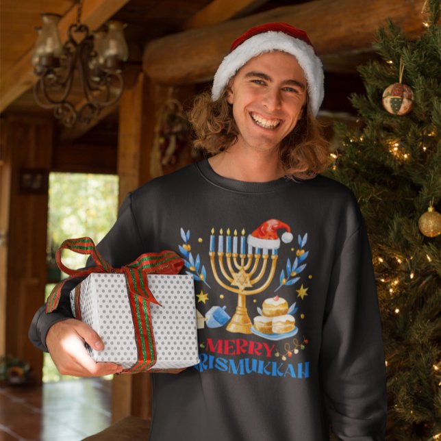 Lycklig Chrismukah Jewish jul Hanukkah Lång Ärmad Tröja (Skapare uppladdad)