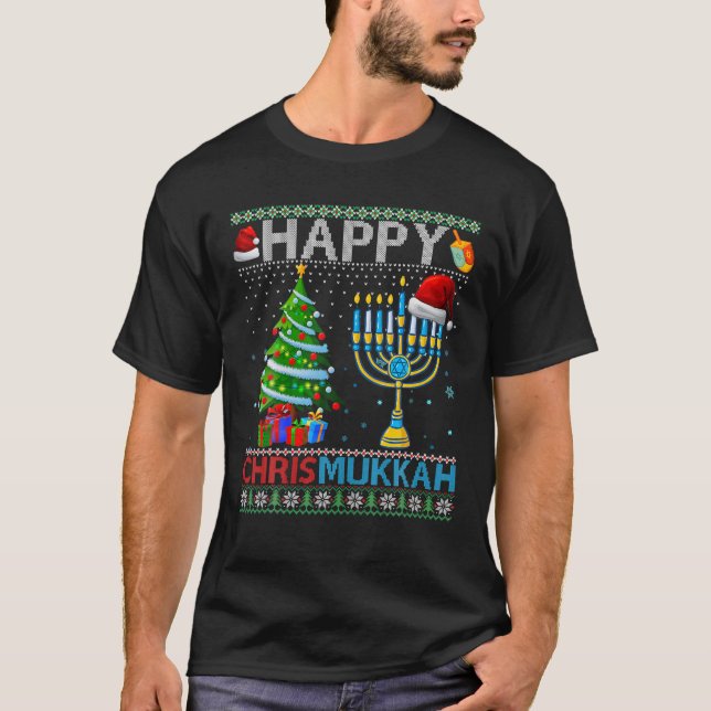 Lycklig Chrismukah judisk jul Hanukkah Chanuk T Shirt (Framsida)