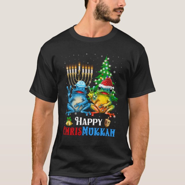 Lycklig Chrismukah jul Hanukkah Frog T Shirt (Framsida)