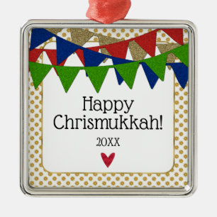 Lycklig Chrismukah jul och Hanukkah Julgransprydnad Metall