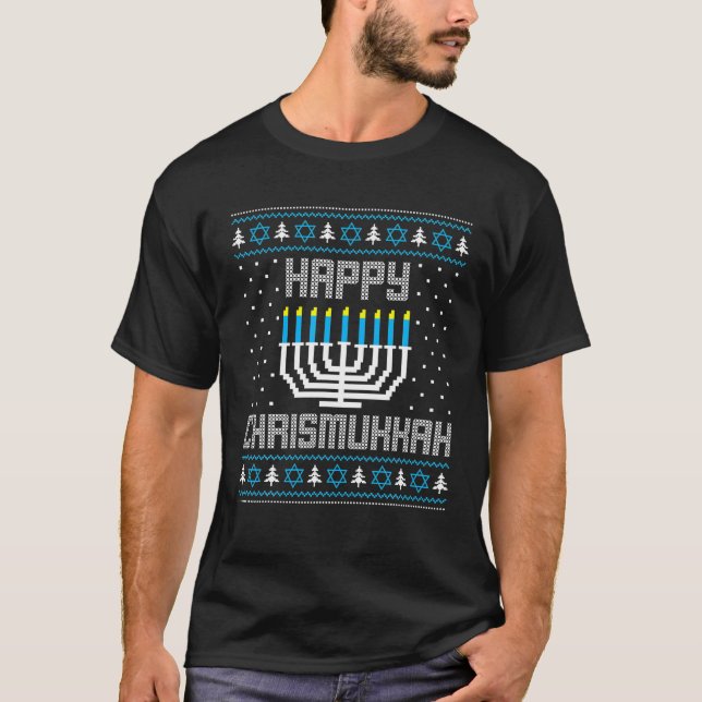 Lycklig Chrismukah Menorah Ugly God jul T Shirt (Framsida)