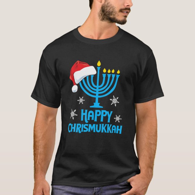 Lycklig Chrismukah Santa Hat jul Hanukkah T Shirt (Framsida)