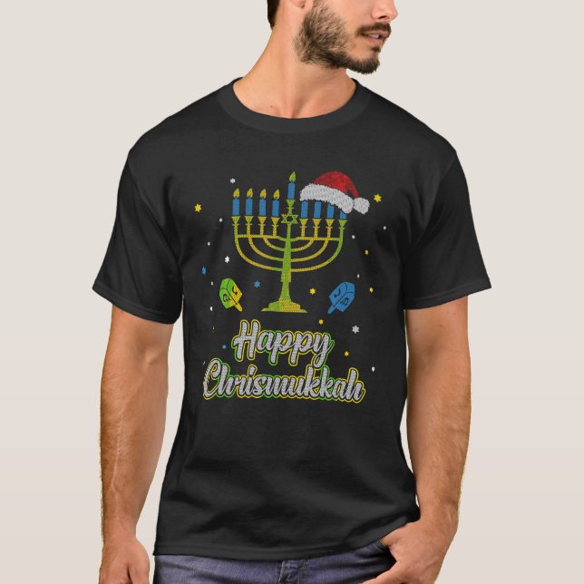Lycklig Chrismukah Ugly Hanukkah Sötjul T Shirt (Framsida)