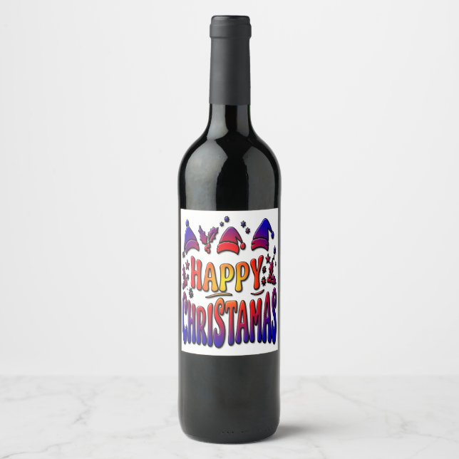 lycklig christamas vinflaska etikett (Framsida)