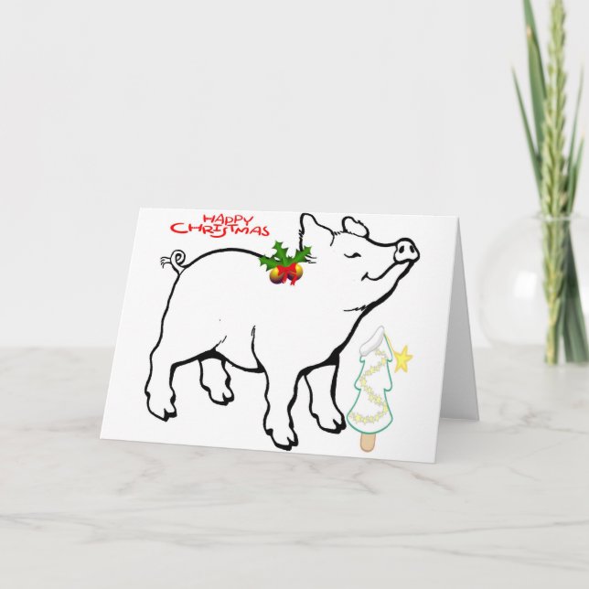 LYCKLIG CHRISTMAS PIGGY LÅT OSS ATT DU SKRIVOR KOR HELGKORT (Framsida)