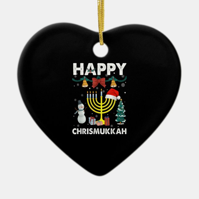 Lycklig Christmukah Jewish jul Hanukkah Chanu Julgransprydnad Keramik (Framsidan)