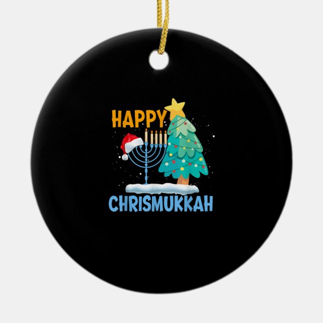 Lycklig Christmukah judisk jultomten Hanukkah Julgransprydnad Keramik (Framsidan)