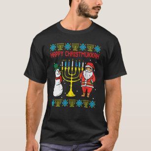 Lycklig Christmukah jul Ugly Hanukkah Pajamas T Shirt