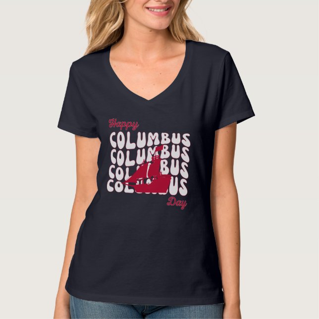 Lycklig Christopher Columbus Day T Shirt (Framsida)