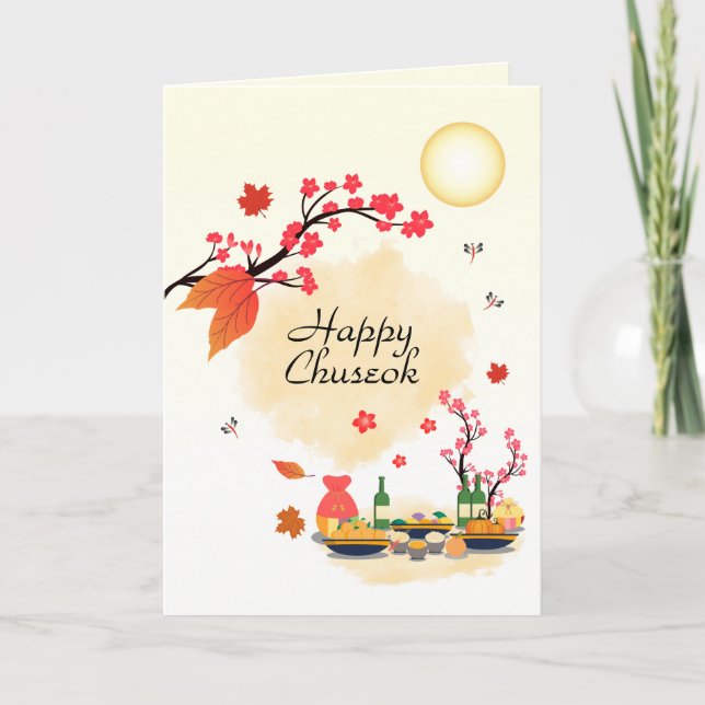 Lycklig Chuseok med Persimmon Träd Helgkort (Framsida)