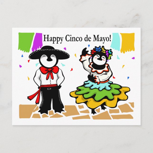 Lycklig Cinco de los Penguinos Helg Vykort (Framsida)