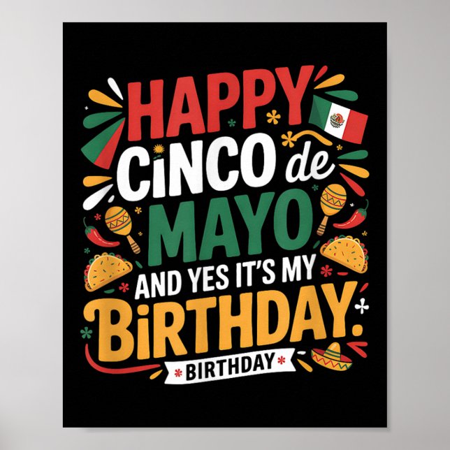 Lycklig Cinco De Mayo Birthday Tacos Kids Manar Kv Poster (Framsidan)