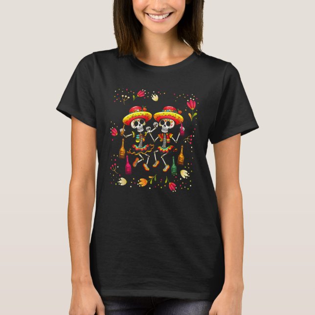Lycklig Cinco de Mayo Cute Skeleton Graphic T Shirt (Framsida)