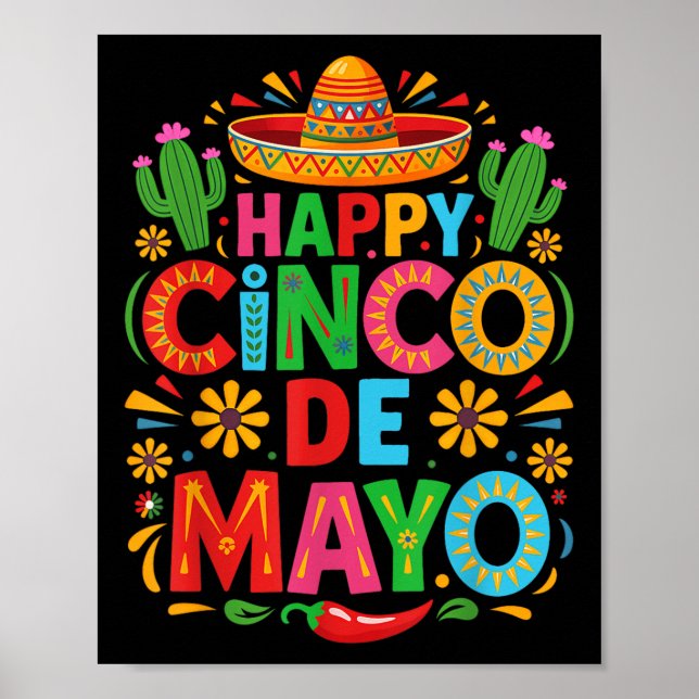 Lycklig Cinco De Mayo Fiesta Mexikanska Party Mana Poster (Framsidan)