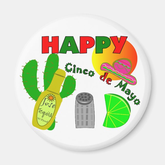 ’Lycklig Cinco de Mayo’ Lime, Tequila & Salt Desig Magnet (Framsidan)