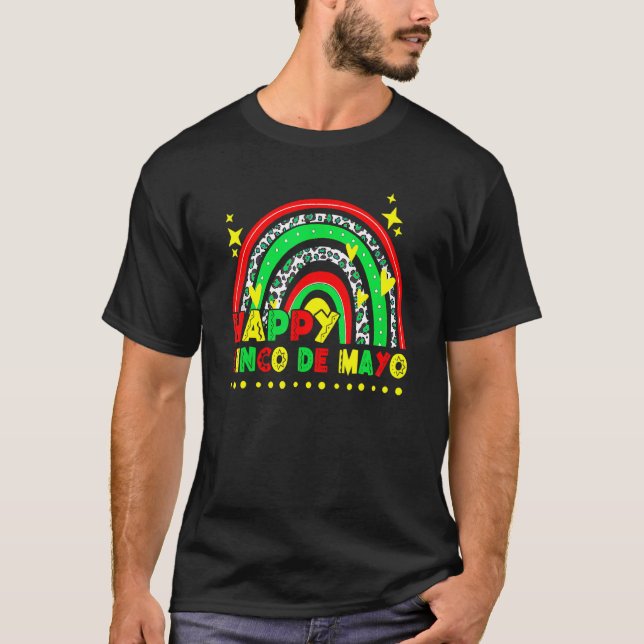 Lycklig Cinco De Mayo Mexican Leopard Rainbow Fies T Shirt (Framsida)