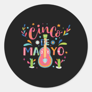 Lycklig Cinco De Mayo Mexico Fiesta Taco Guitar Ci Runt Klistermärke