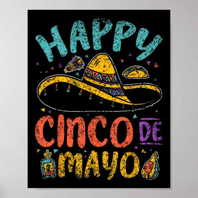 Lycklig Cinco De Mayo Mexikanska Mexiko Fiesta Cin Poster (Framsidan)