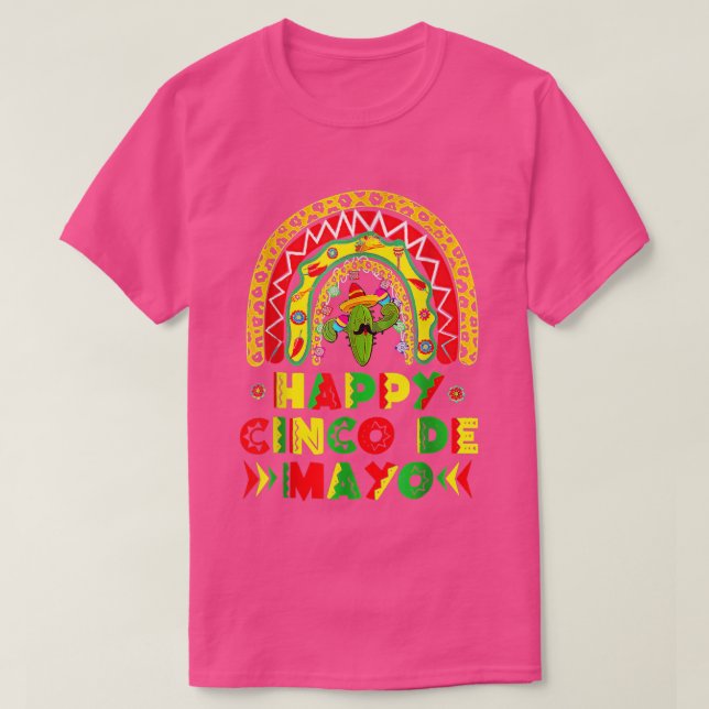 Lycklig Cinco De Mayo Rainbow Guitar Cactus Sombre T Shirt (Design framsida)
