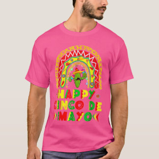 Lycklig Cinco De Mayo Rainbow Guitar Cactus Sombre T Shirt