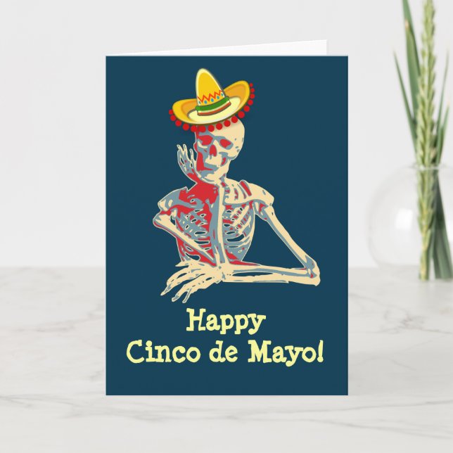 Lycklig Cinco de Mayo Skeleton Kort (Framsida)