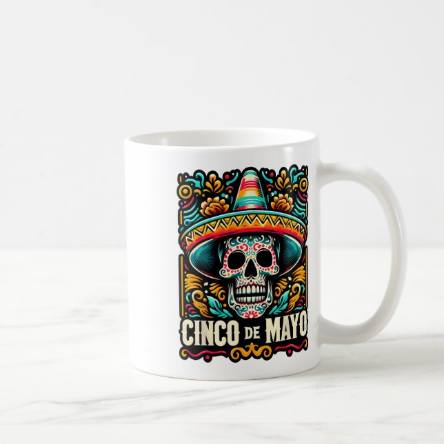 Lycklig Cinco De Mayo Skeleton Skull Sombrero Mexi Kaffemugg (Höger)