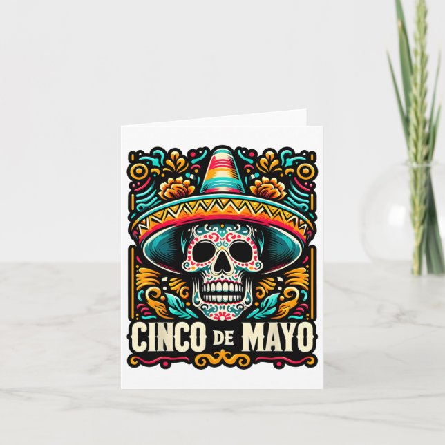 Lycklig Cinco De Mayo Skeleton Skull Sombrero Mexi Kort (Framsida)