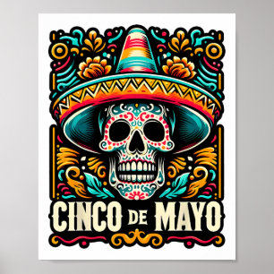 Lycklig Cinco De Mayo Skeleton Skull Sombrero Mexi Poster