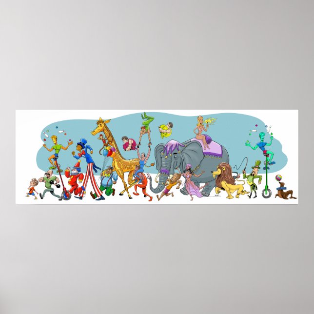 Lycklig Circus kommer in i staden Poster (Framsidan)