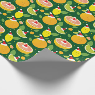 Lycklig Citrus Santa Hat Mönster Lemon Orange Lim Presentpapper