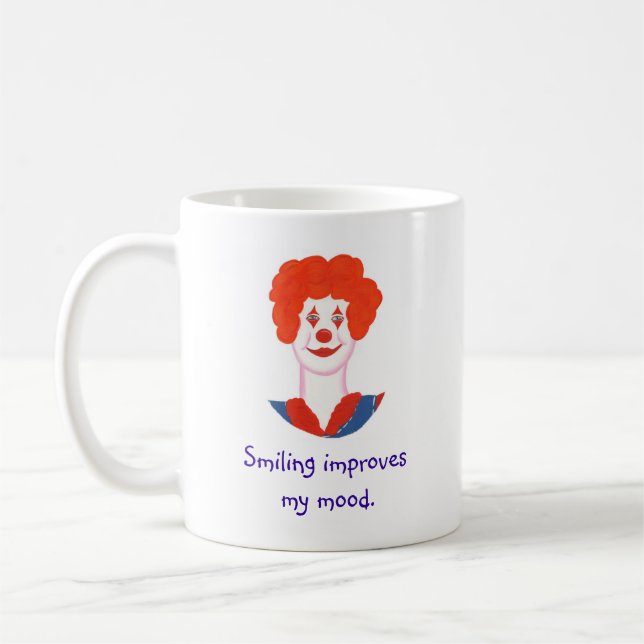 Lycklig Clown Ansikte, Smiling förbättrar mitt hum Kaffemugg (Vänster)