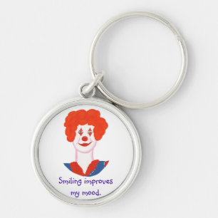 Lycklig Clown Ansikte, Smiling förbättrar mitt hum Rund Silverfärgad Nyckelring