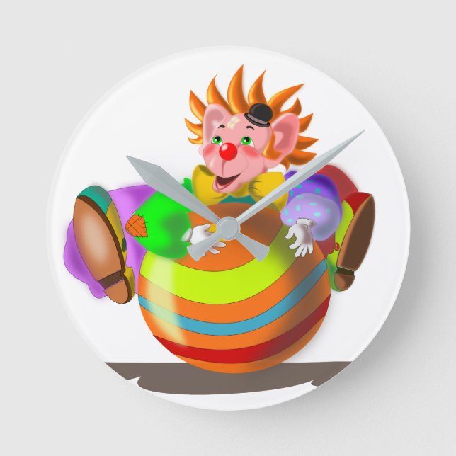 Lycklig Clown with Boll Funny Clock Circus Rund Klocka (Framsida)