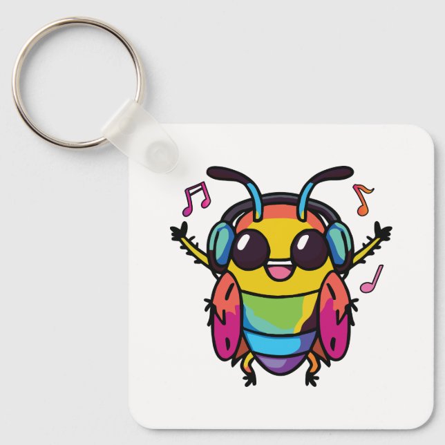 Lycklig-cockpit med hörlurar som lyssnar på musik nyckelring (Framsida)