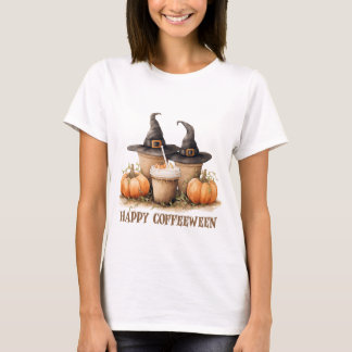 Lycklig Coffeeween Halloween Witch-kaffe T Shirt