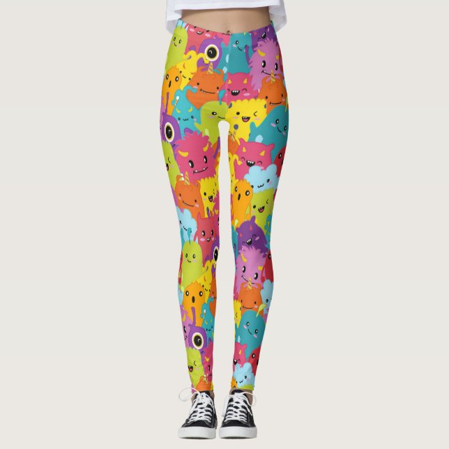 Lycklig Colorful Monsters Mönster Leggings (Framsida)