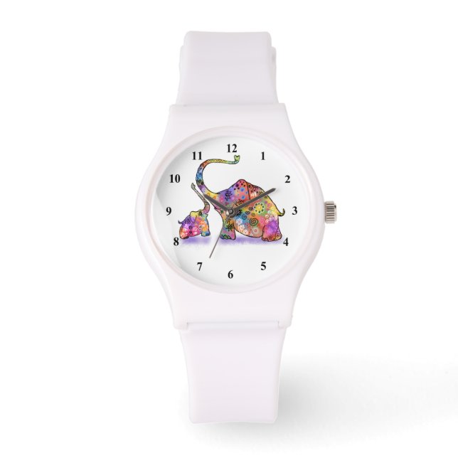 Lycklig Colorful Mor och Baby Elephant Watch Armbandsur (Framsida)