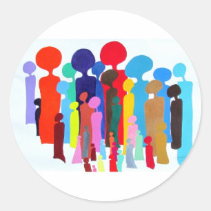 Lycklig Colorful People Sticker Runt Klistermärke