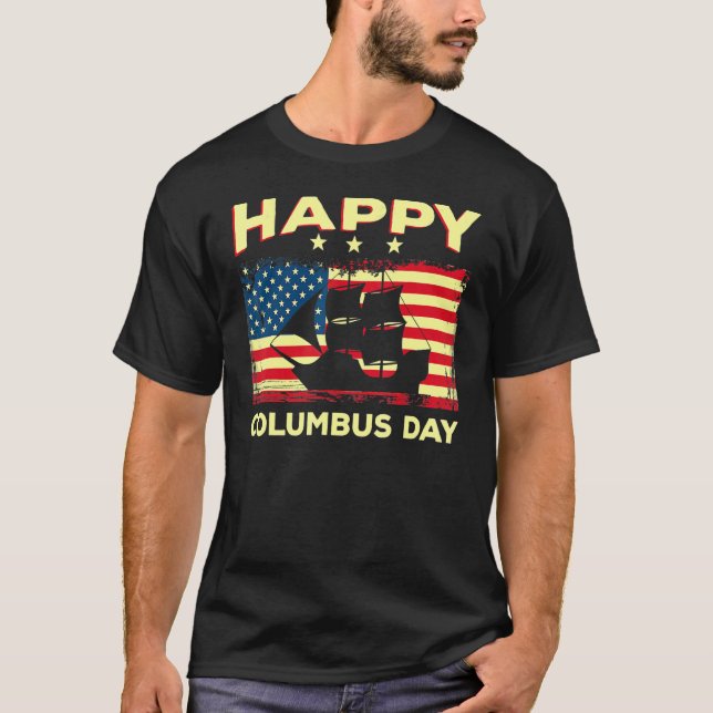 Lycklig Columbus Day Discovery Italy Explorer T Shirt (Framsida)