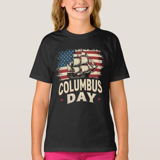 Lycklig Columbus Day of Exploration and Reflection T Shirt (Framsida)