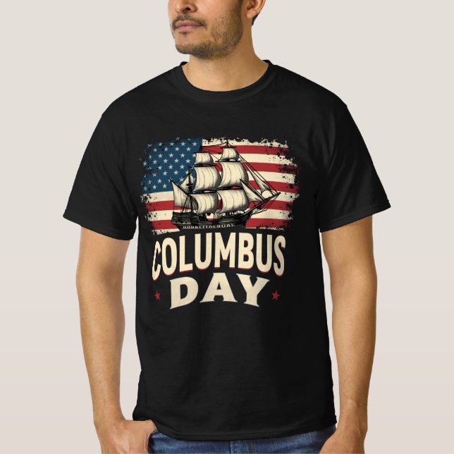 Lycklig Columbus Day of Exploration and Reflection T Shirt (Framsida)