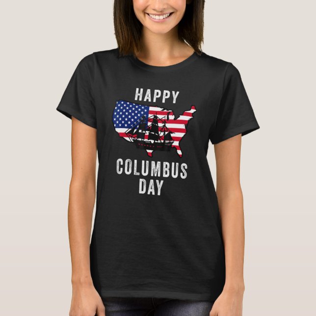 Lycklig Columbus Day USA flagga Discovery Italiens T Shirt (Framsida)