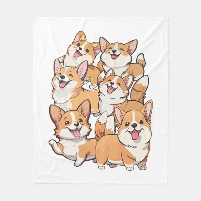 lycklig Corgi hundar Fleecefilt (Framsidan)