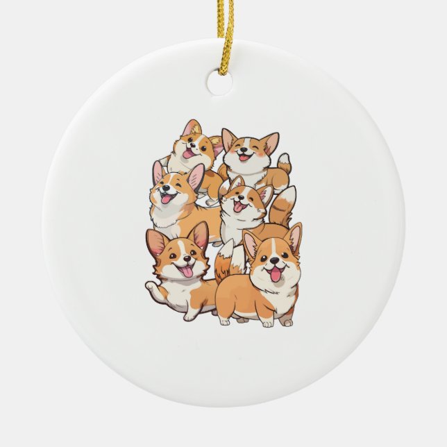 lycklig Corgi hundar Julgransprydnad Keramik (Framsidan)